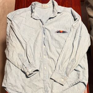 Vintage Columbia Light Wash Button-Up Shirt with Pocket Accent